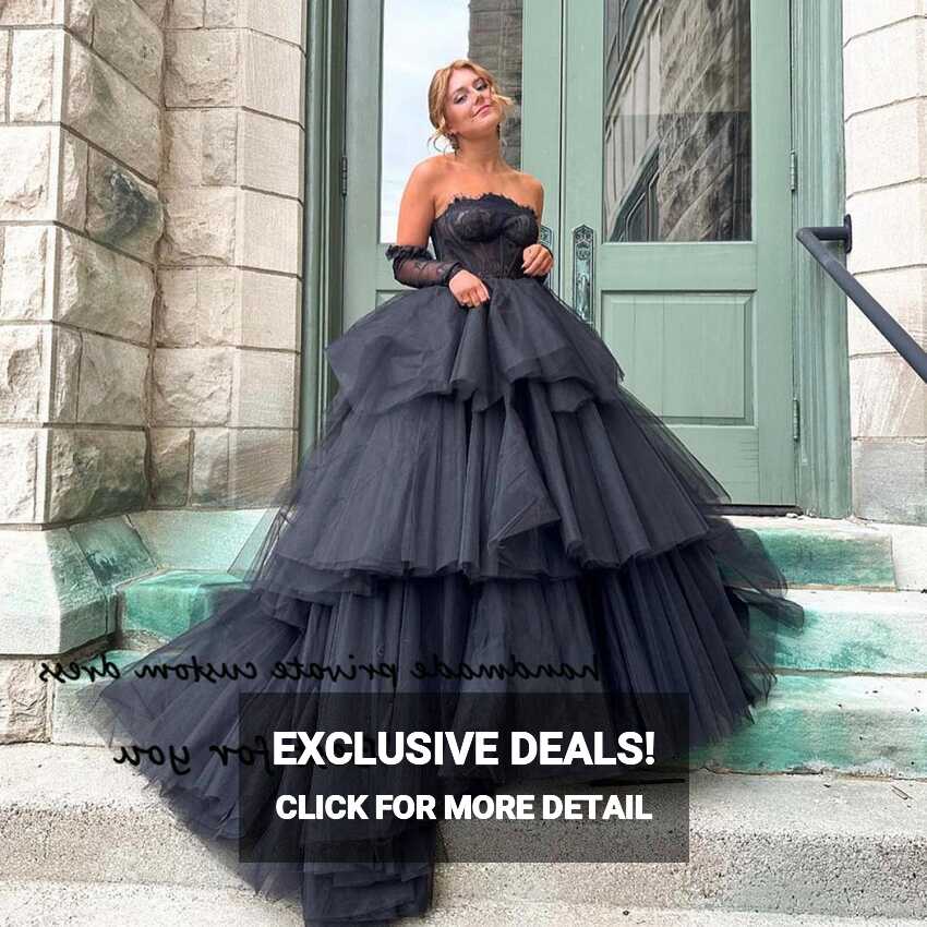 ₪578-Luxury Black Princess Evening Prom Dresses Lace Appliques ...