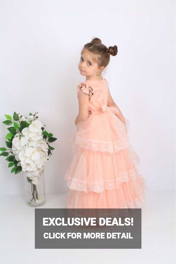 ÖFİ Kids Girl Sequin Fluffy Tulle Floor-Length Long Dress - Trendyol