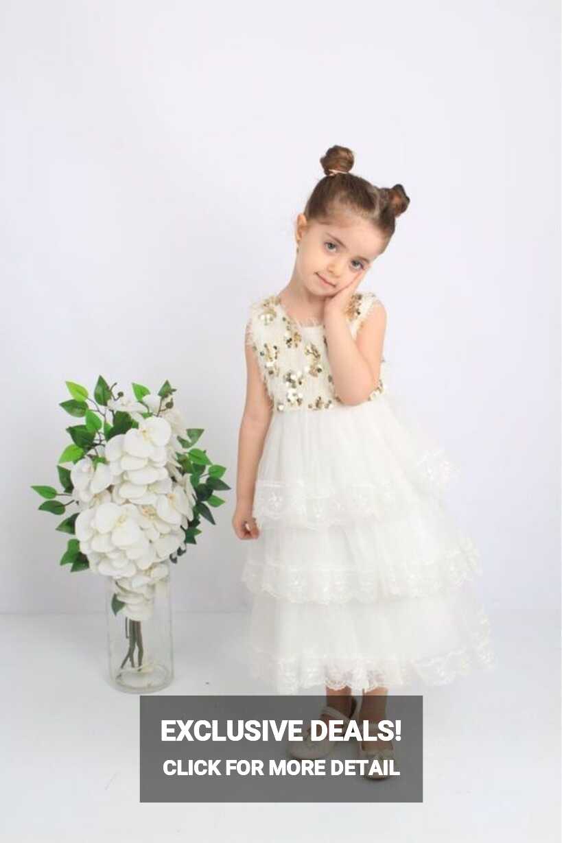 ÖFİ Kids Girl Sequin Fluffy Tulle Floor-Length Long Evening Dress ...