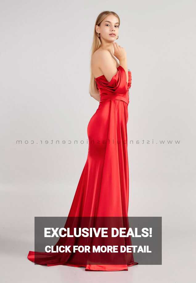 İNSET Off Shoulder Maxi Satin Column Plus Size Red Wedding Guest ...