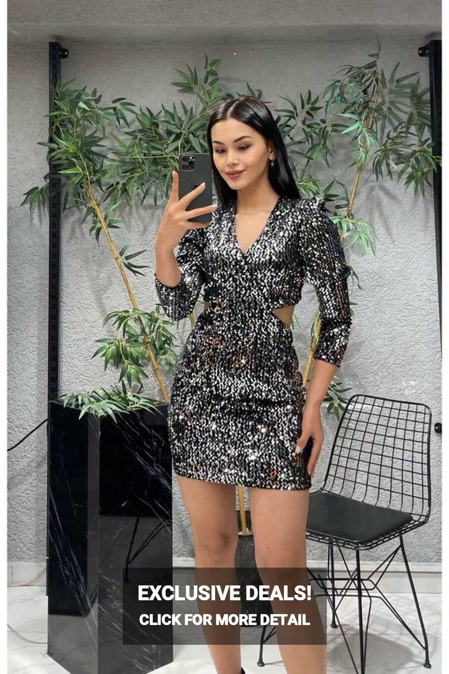 şems fashion Sequined short dress mini dress dress - Trendyol