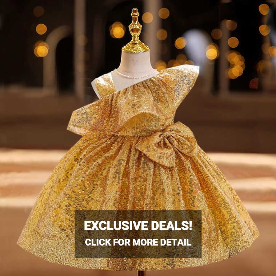 1 Year Birthday Dress For Baptism Sequin Princess Dress Red Gold ...