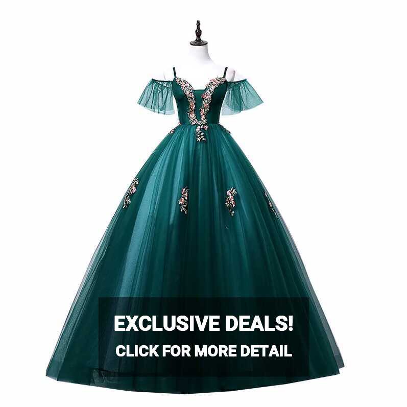 100%real Dark Green Embroidery Ball Gown Medieval Renaissance ...