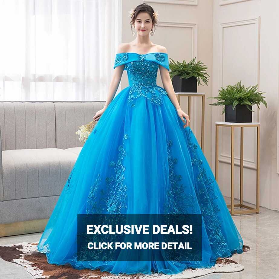 100%real lake blue baroque cosplay ball gown royal princess ...