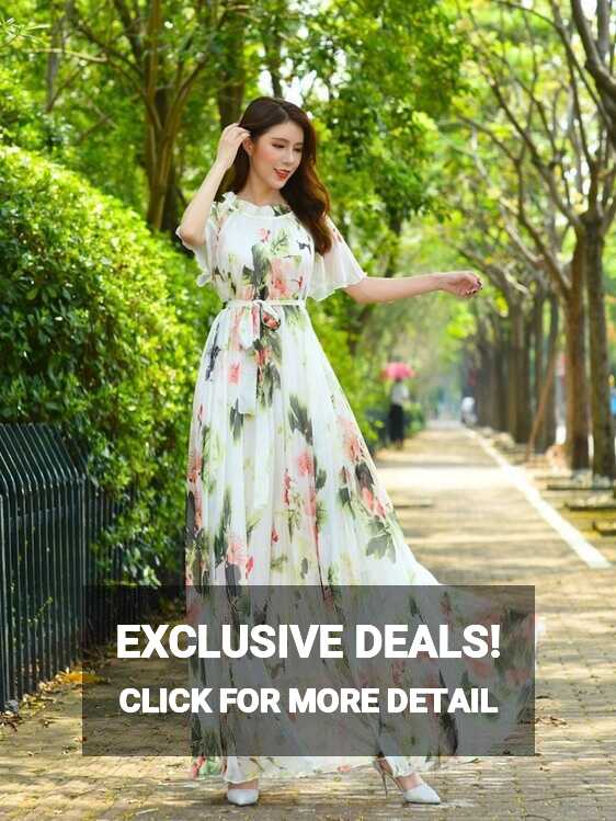 110 Colors Chiffon Flower Long Sleeve Party Big Hem Dress Evening ...