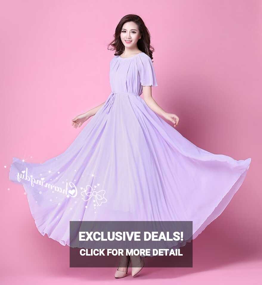 110 Colors Chiffon Light Purple Short Sleeve Long Party Dress ...