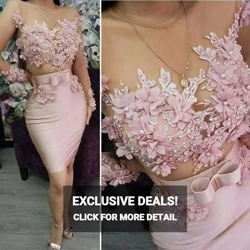 125.0US $ 50% OFF|Pink Evening Dresses Short 2021 Lace Applique ...