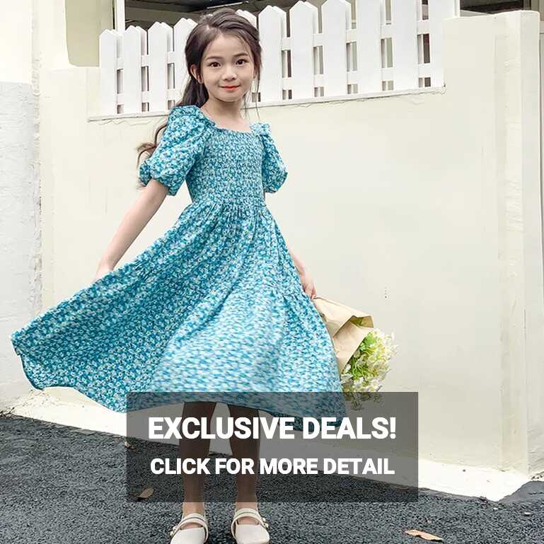 13 14 15 Years Girls Floral Dress Summer Puff Sleeve Elegant Beach ...