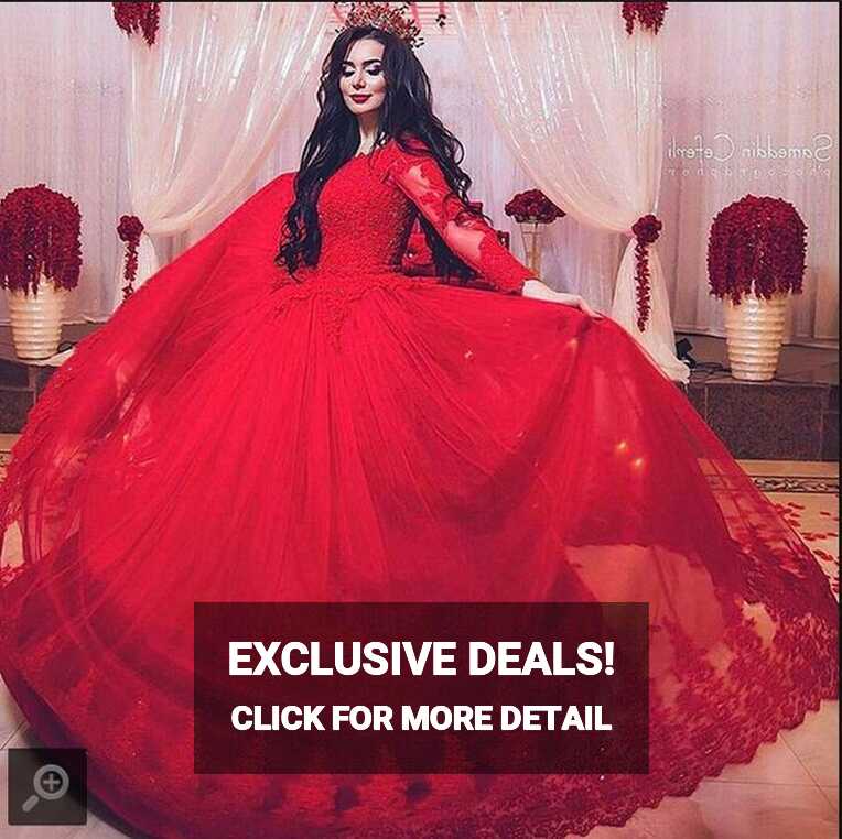 175.0US $ |Vestido De Novia 2022 Ball Gown Red Lace Long Sleeve ...