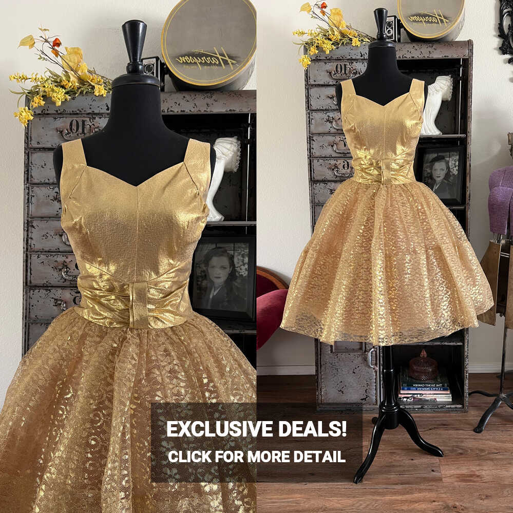 1950&#39;s Metallic Gold Cocktail Dress With Lace and Tulle Small - Etsy