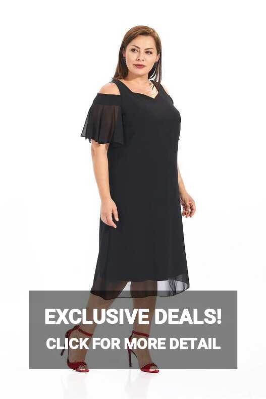 1fazlası Women&#39;s Plus Size Black Off-the-Shoulder Chiffon Midi ...