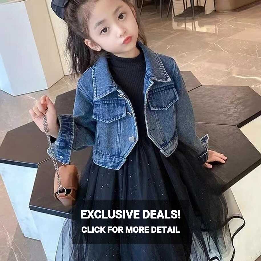 2 Pcs Clothing Set For Kids Girl Jeans Tops Jacket + tutu dress ...