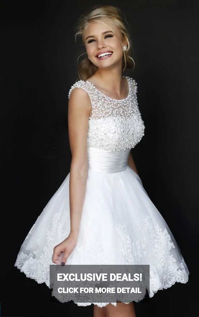 2015 Cute 8th Grade Beaded White Graduation Dresses Short Lace ...