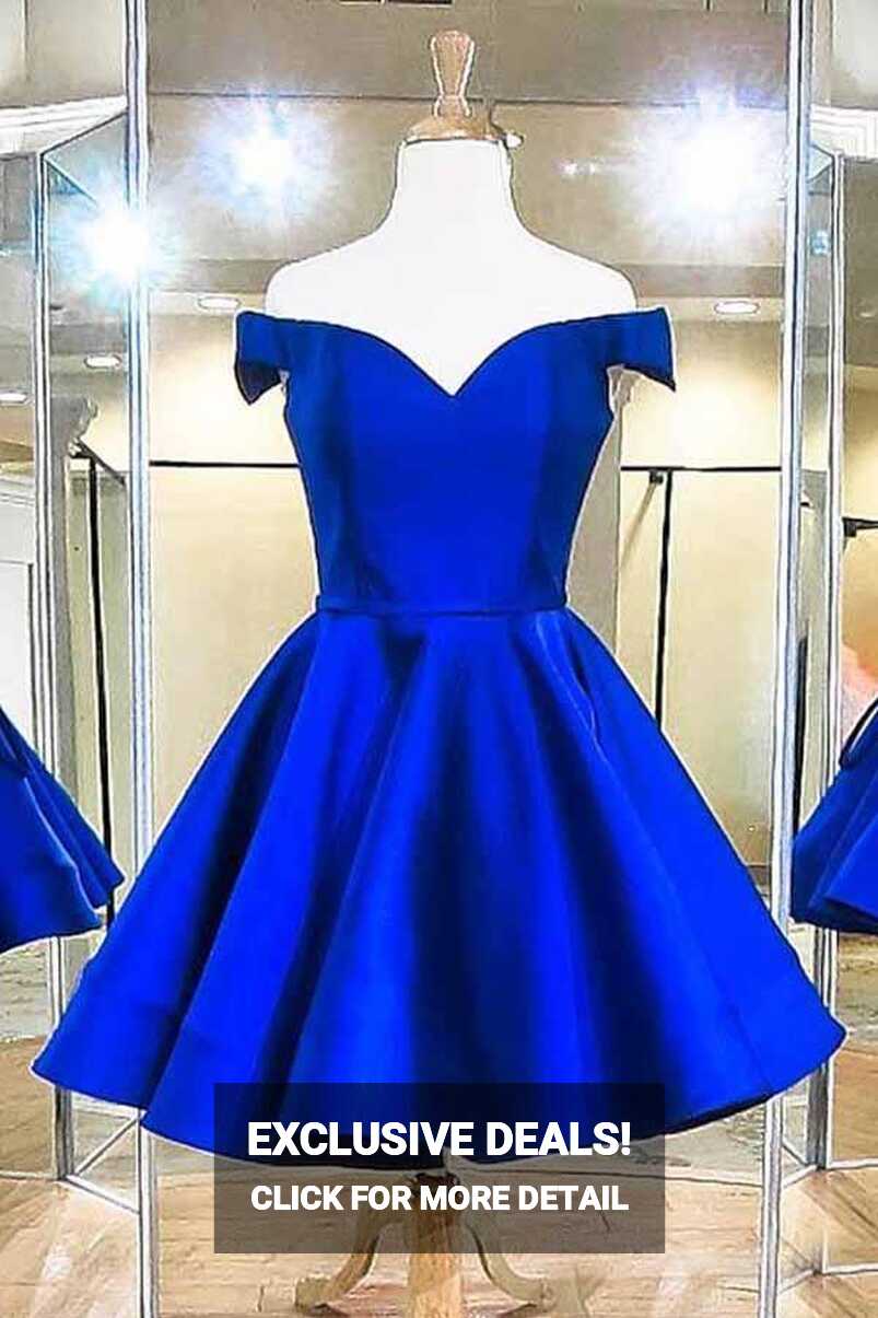 2018 Fashion Off The Shoulder Royal Blue Satin Homecoming Dresses ...