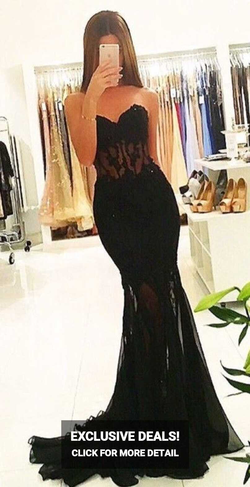 2018 Mermaid Black Sheer Prom Dresses Appliques Long Sexy Tulle ...