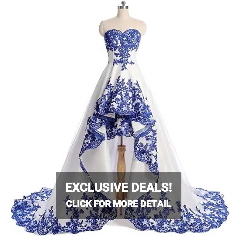 2019 High Low Royal Blue And White Prom Dresses Sweetheart ...