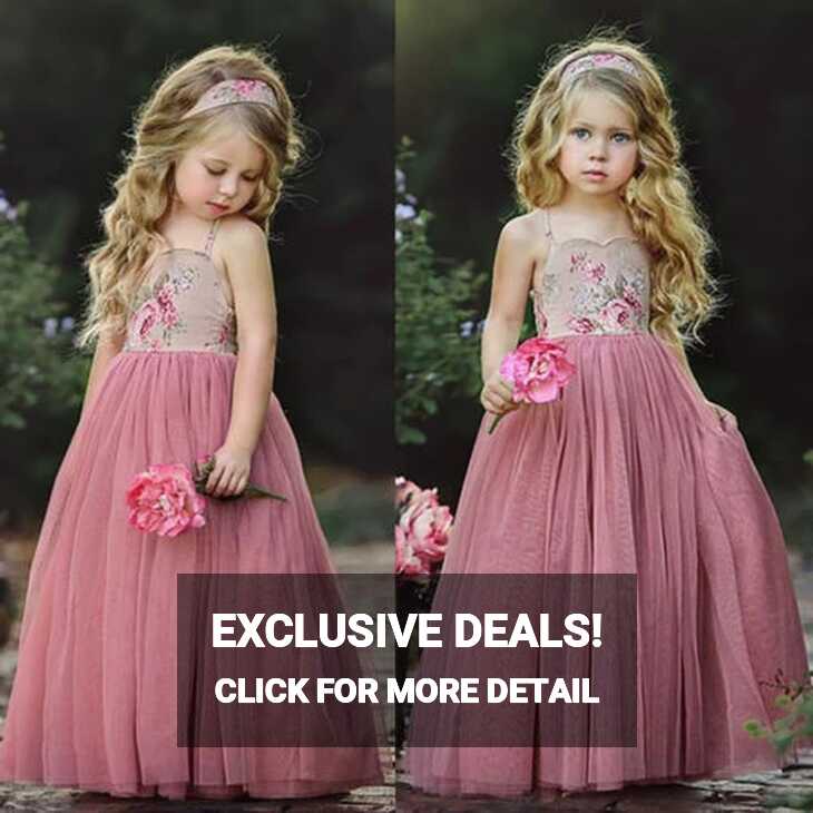 2019 New Princess Dress Kids Girl Pink Lace Flower Strappy Dress ...