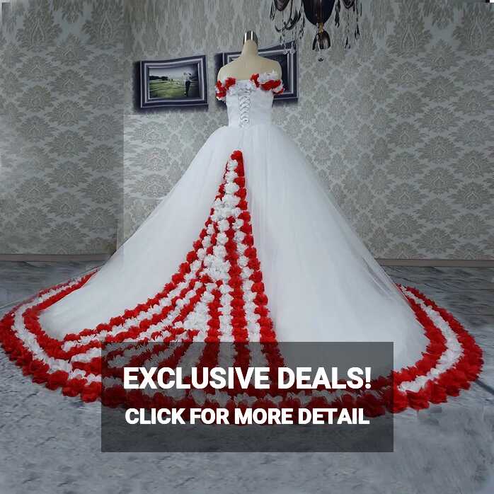 2020 Handmade White And Red Red Ballgown Wedding Dress With Cold ...