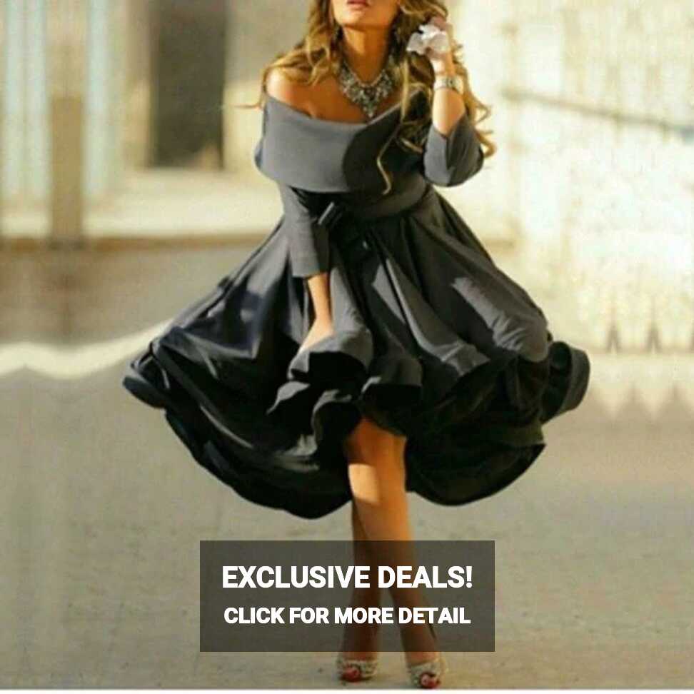 2020 New Black off The Shoulder Short Prom Dress Satin 3/4 Long ...