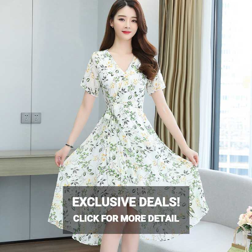 2021 women dress Korean casual popular fashion summer v-necl ...