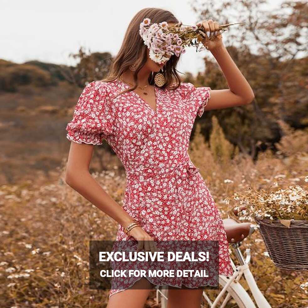 2022 Custom Wholesale Bohemian Dress Floral Knee Length Women ...