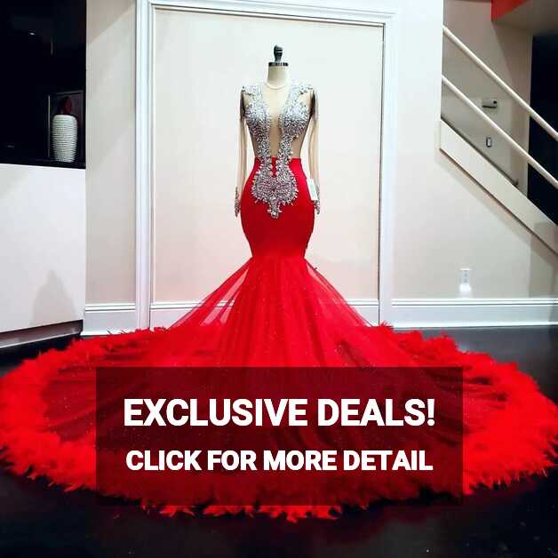 2022 Luxury Red Beaded Sequined Crystal Mermaid Red Mermaid Prom ...