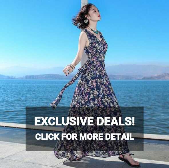 2022 New Spring Summer Casual Floral Tropical Print Long Dress ...