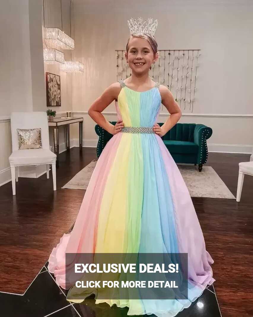 2022 Rainbow Chiffon A Line Pageant Dress For Girls | Sleeveless ...