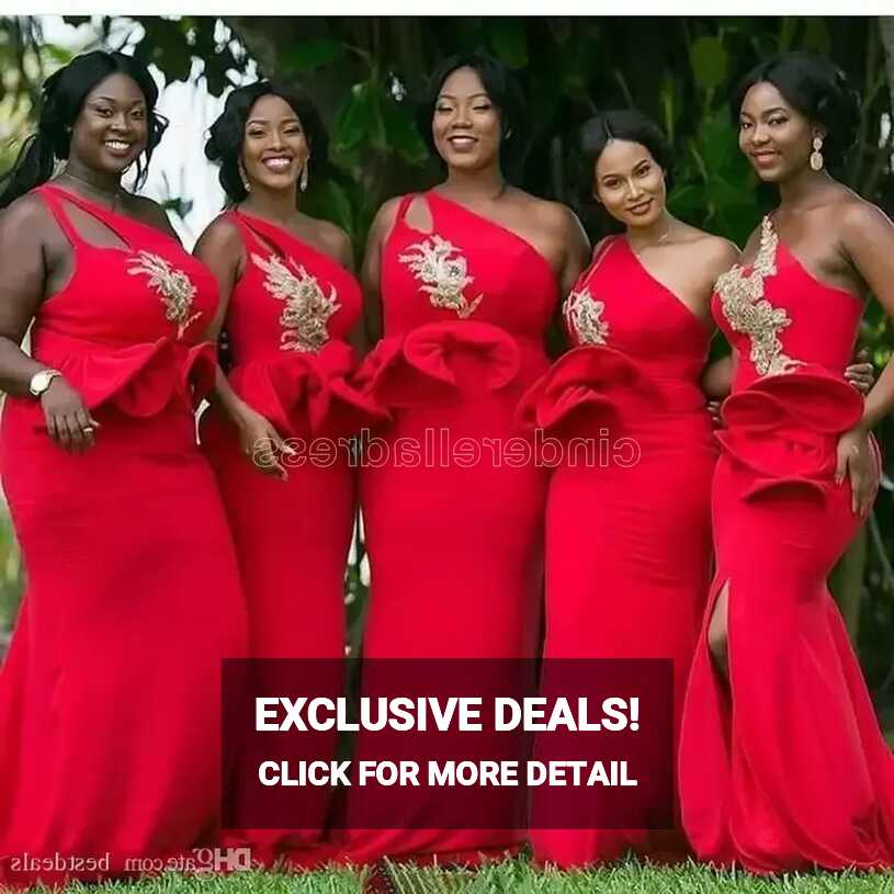 2022 Simple Red One Shoulder Mermaid African Bridesmaid Dresses ...