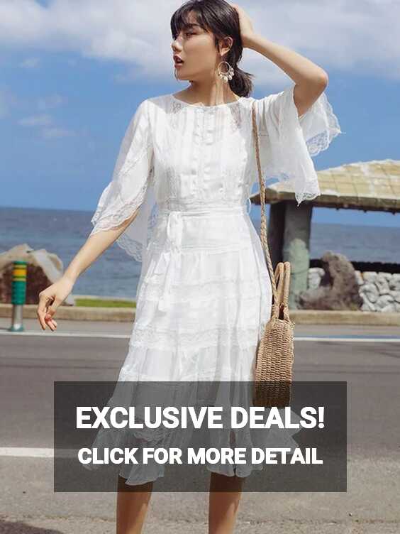 2022 Summer Elegant French Women Lace White Dress O Neck Chic ...