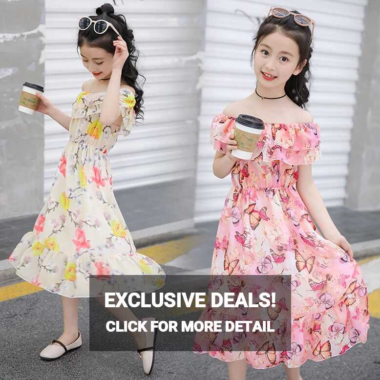 2022 Summer Kids Baby Girls Long Dress Flower Chiffon Bohemian ...