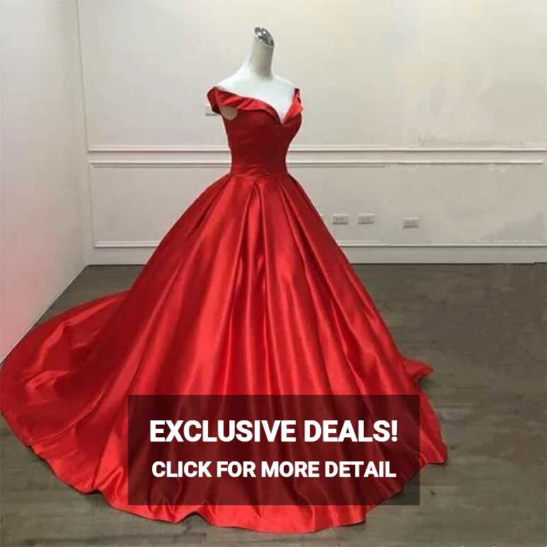 2023 Elegant Simple Red Prom Dresses V Neck Ball Gowns Cap Sleeve ...