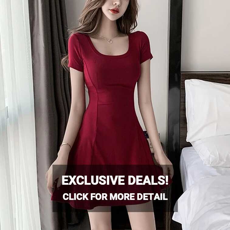 2023 Fashion Summer A Line Black Red Dresses Casual Short Sleeve ...