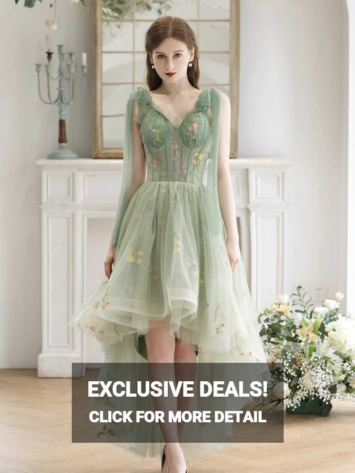 2023 High Low Tulle A Line Green Floral Prom Dress – Sassymyprom