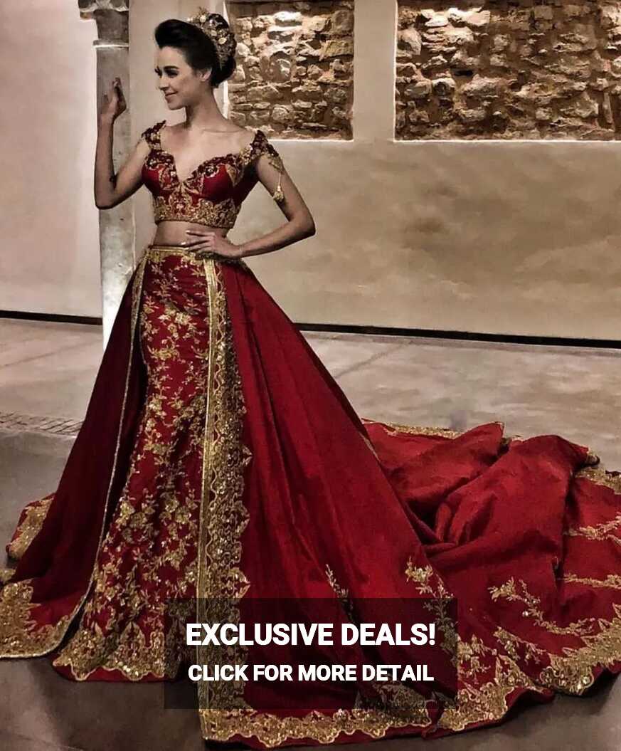 2023 Indian Red Mermaid Evening Gown With Detachable Train Sexy ...