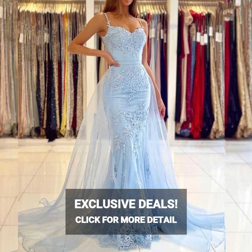 2023 Light Blue Mermaid Prom Dresses Long Sweetheart Appliques ...