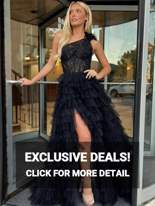 2023 One Shoulder Tulle Black Long Prom Dress With Slit – Sassymyprom