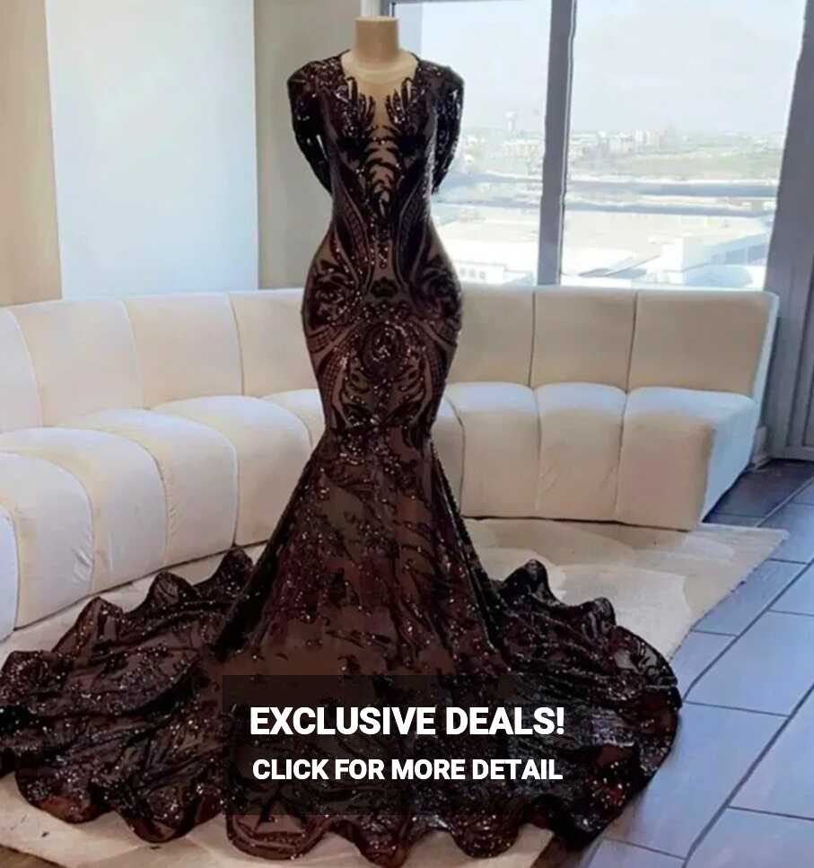 2023 Prom Dresses For Black Girls Sparkly Sequins Sheer Neck Long ...