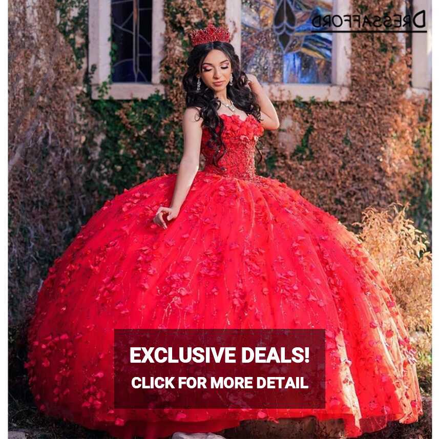 2023 Red Cinderella Quinceanera Dresses Sweetheart Appliques With ...