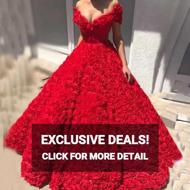 2023 Red Evening Dresses Long Luxury V Neck Off The Shoulder Puffy ...