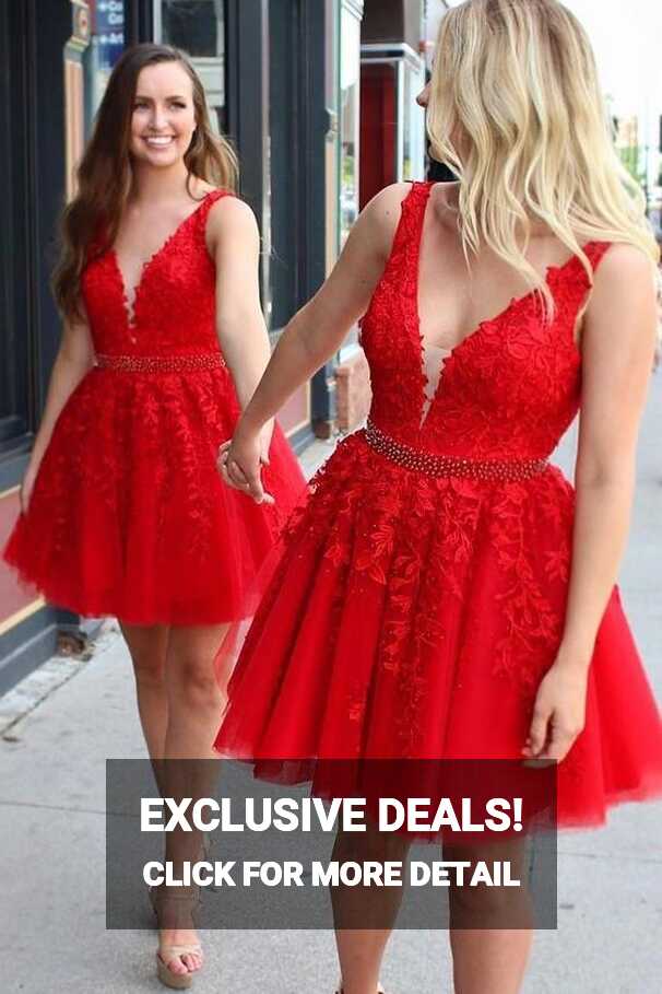 2023 Red Lace Homecoming Dress, Short Prom Dress ,Winter Formal ...