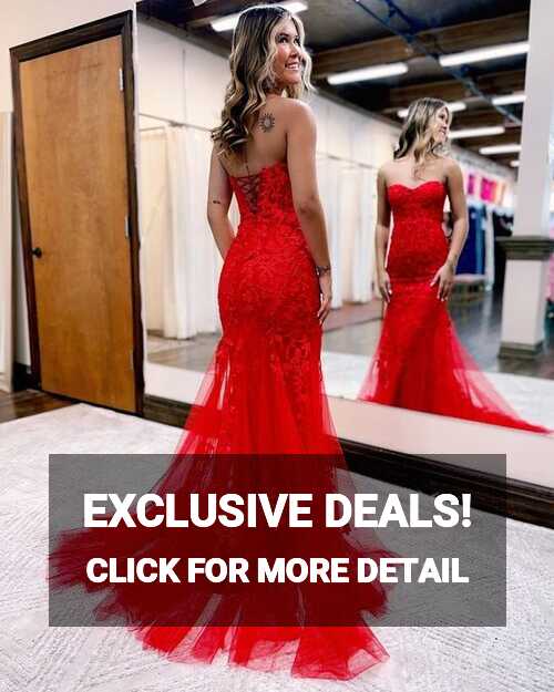 2023 Red Mermaid Lace Prom Dresses Homecoming Dresses DT1599 ...