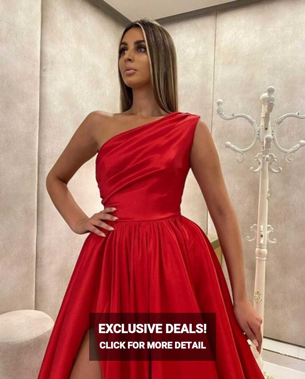 2023 Red One Shoulder Split Prom Dress Women Formal Party Night ...