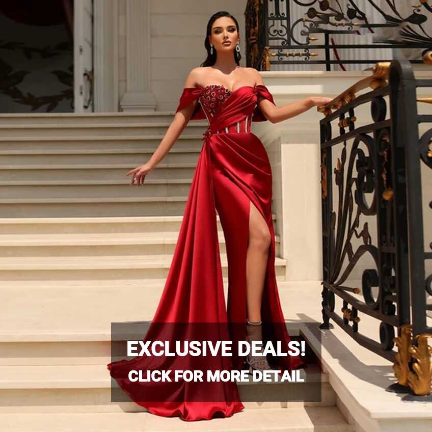 2023 Red Sexy Off Shoulder Evening Dress Wedding Party Satin Off ...