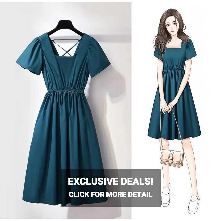 2023 Summer Korea Style Women Sexy Square Collar Dress Plus Size ...