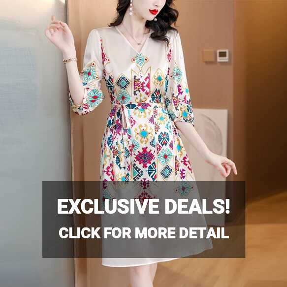 2023 Women&#39;s Dress French V-neck Flower Print Short Sleeve A ...