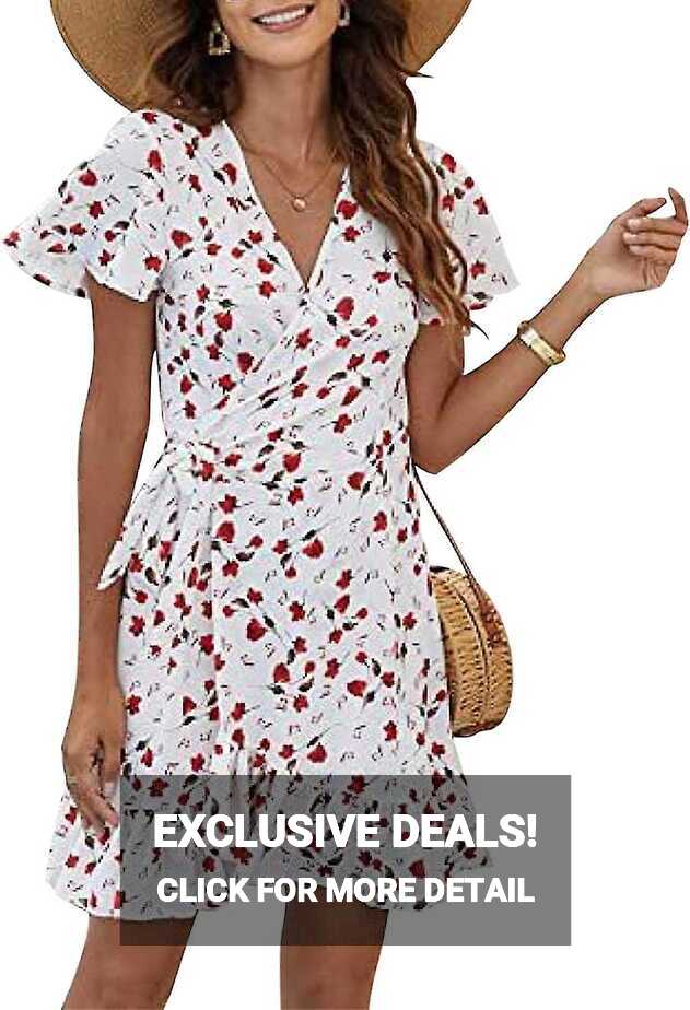 2023 Womens Summer Floral Mini Wrap Dress Short Sleeve Homecoming ...