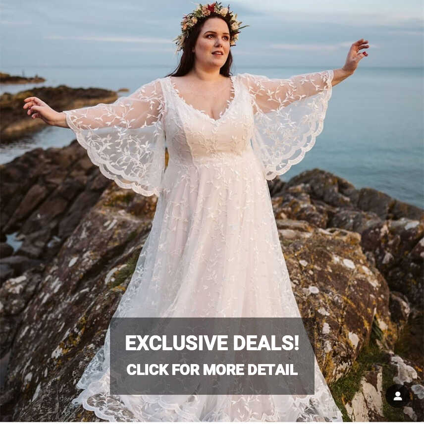 2024 Beach Boho Wedding Dresses Plus Size Spring Summer Flare ...