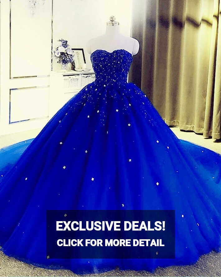 2024 Crystals Royal Blue Prom Dresses Ball Gown Beaded Sweetheart ...