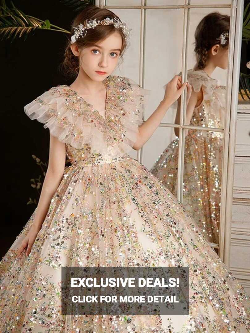 2024 Evening Dress for Teens Girls Baby Girls Sequined V-neck Long ...